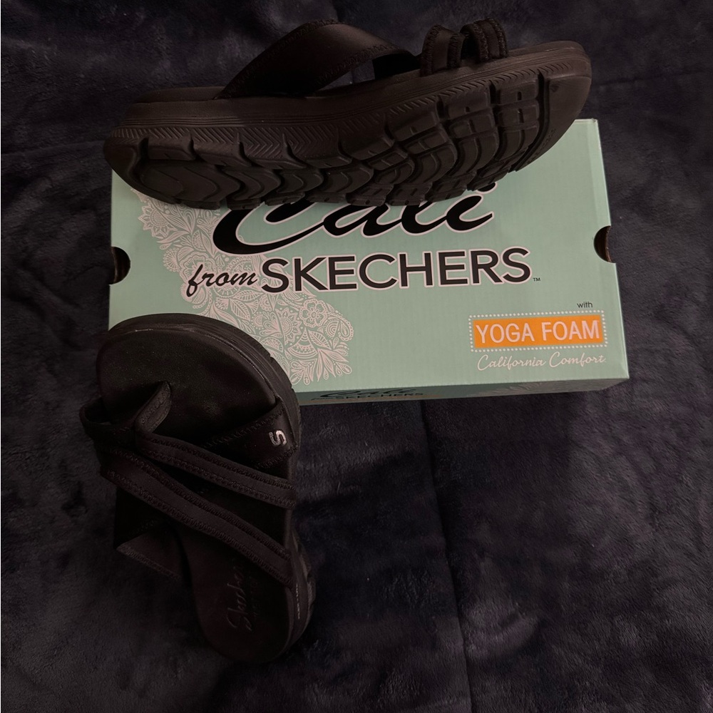 Skechers Black Dual-Strap Yoga Foam Slides